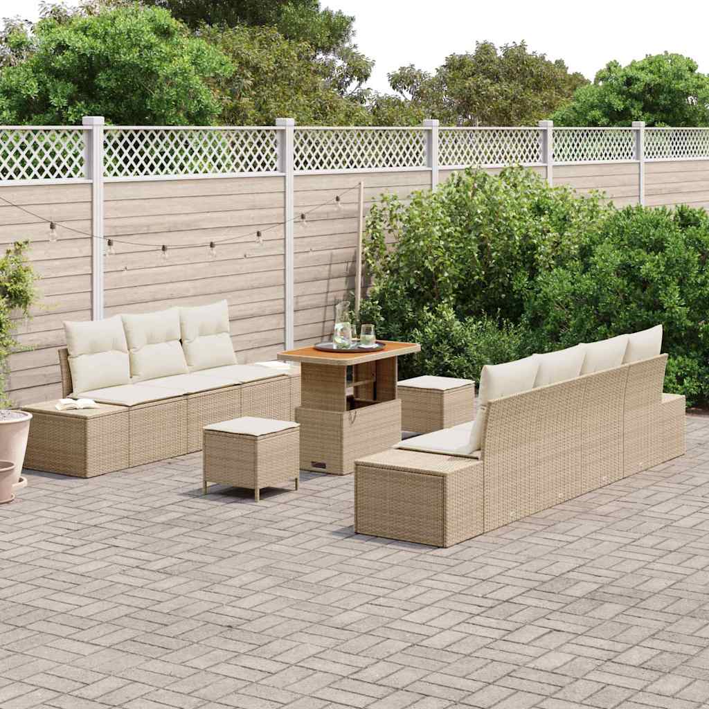 Gartensofa-set 10 stk. Beige Poly-Rattan