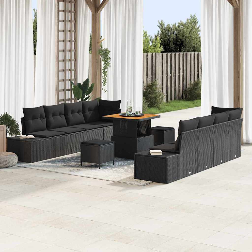 Gartensofa-set 11 stk. Schwarz Poly-Rattan