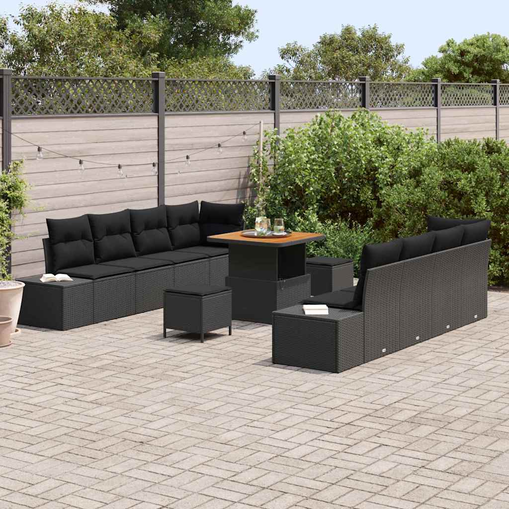 Gartensofa-set 11 stk. Schwarz Poly-Rattan