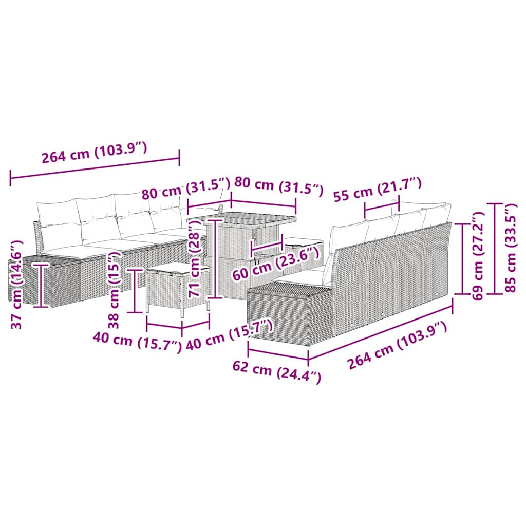 Gartensofa-set 11 stk. Schwarz Poly-Rattan