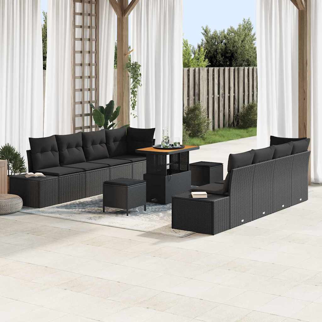 Gartensofa-set 11 stk. Schwarz Poly-Rattan