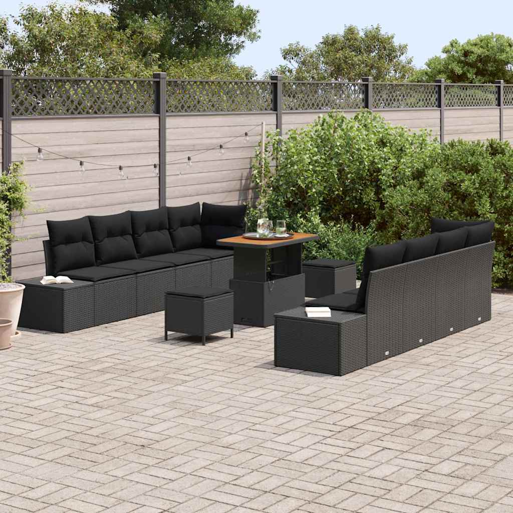Gartensofa-set 11 stk. Schwarz Poly-Rattan