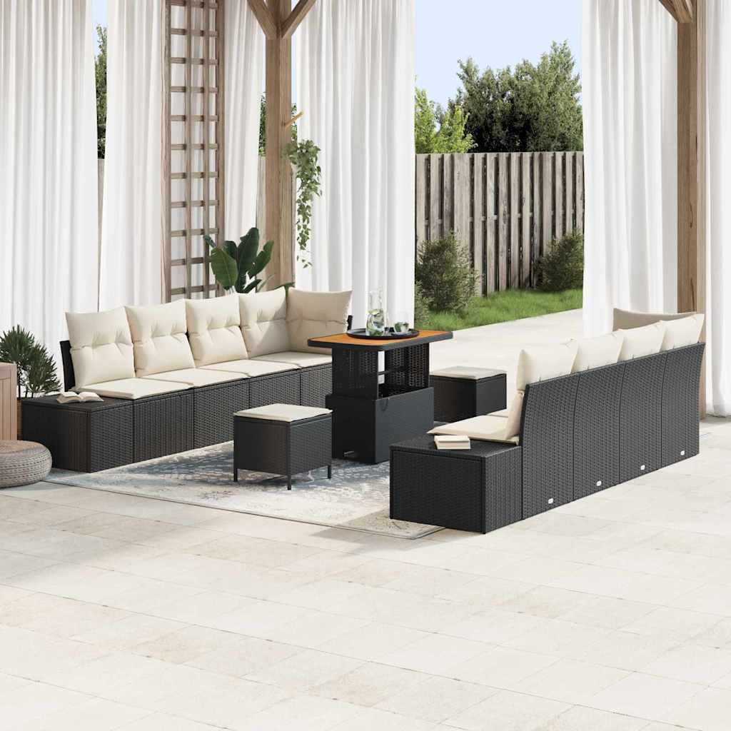 Gartensofa-set 11 stk. Schwarz Poly-Rattan