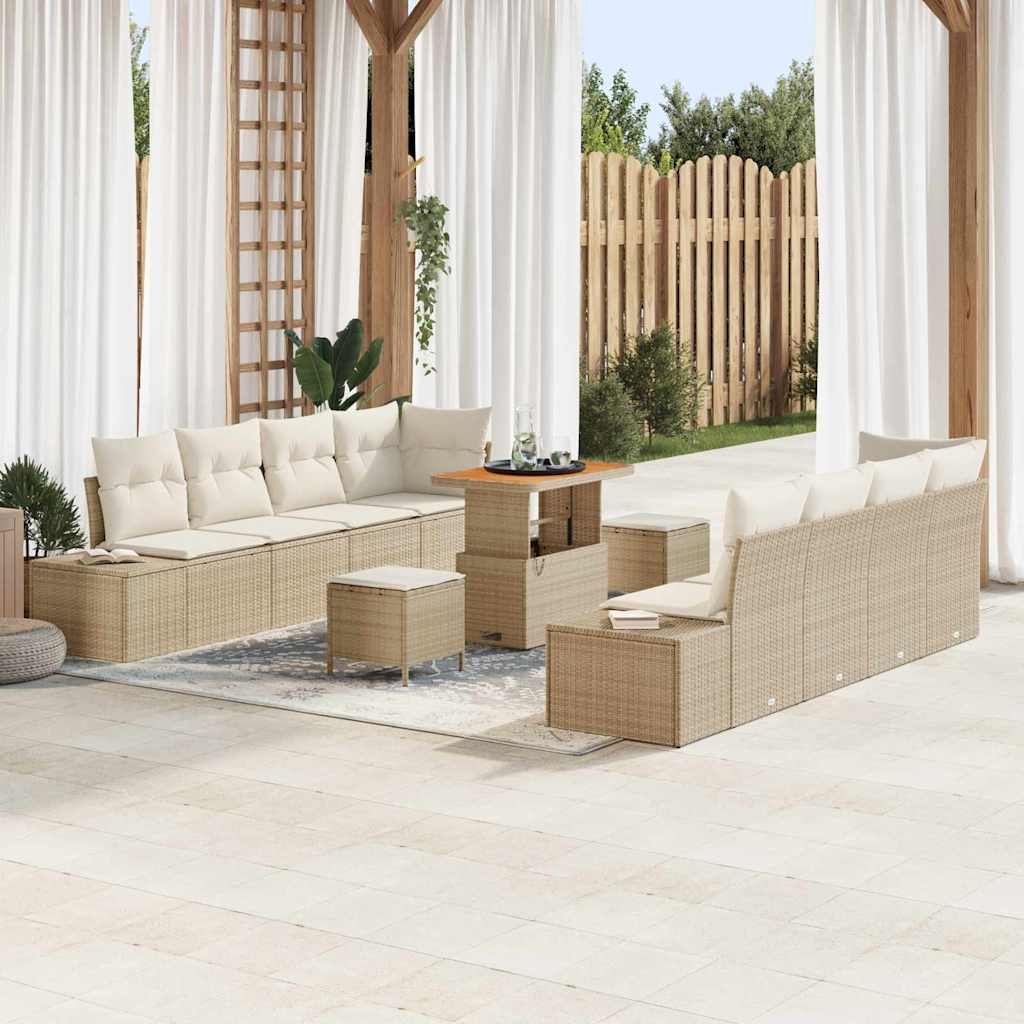 Gartensofa-set mit Kissen 11 pcs Beige Poly-Rattan