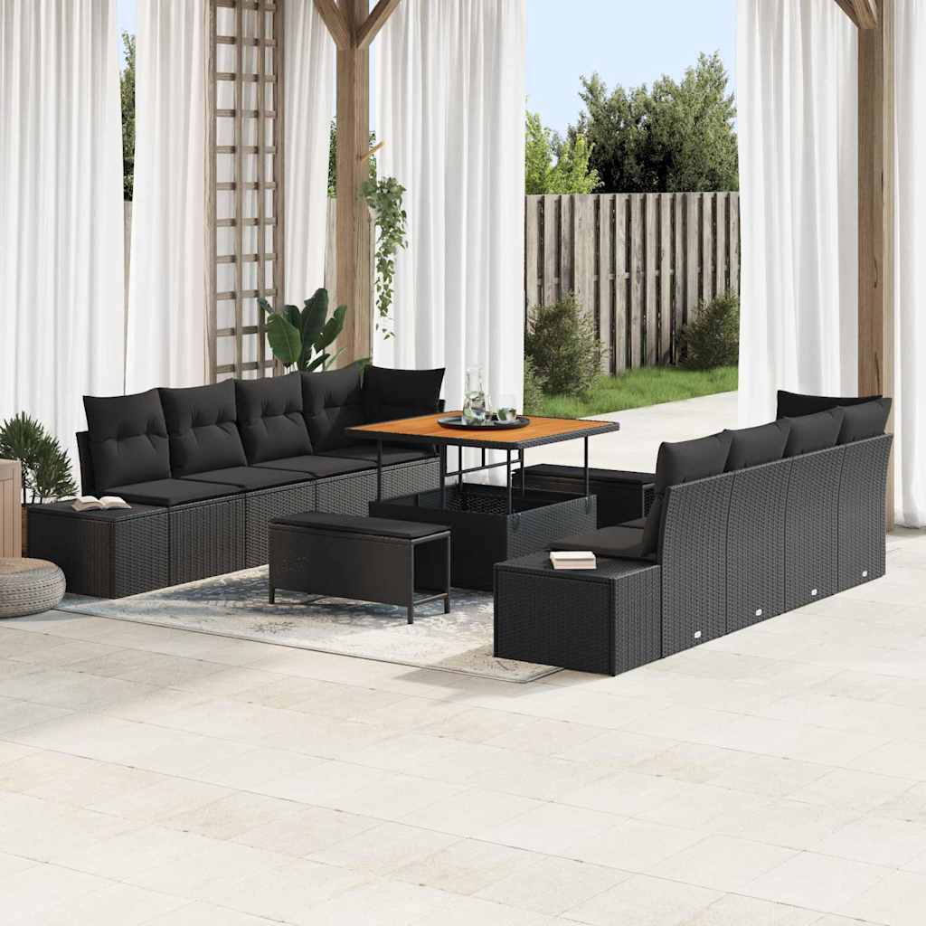 Gartensofa-set 11 Stk. Schwarz Poly-Rattan