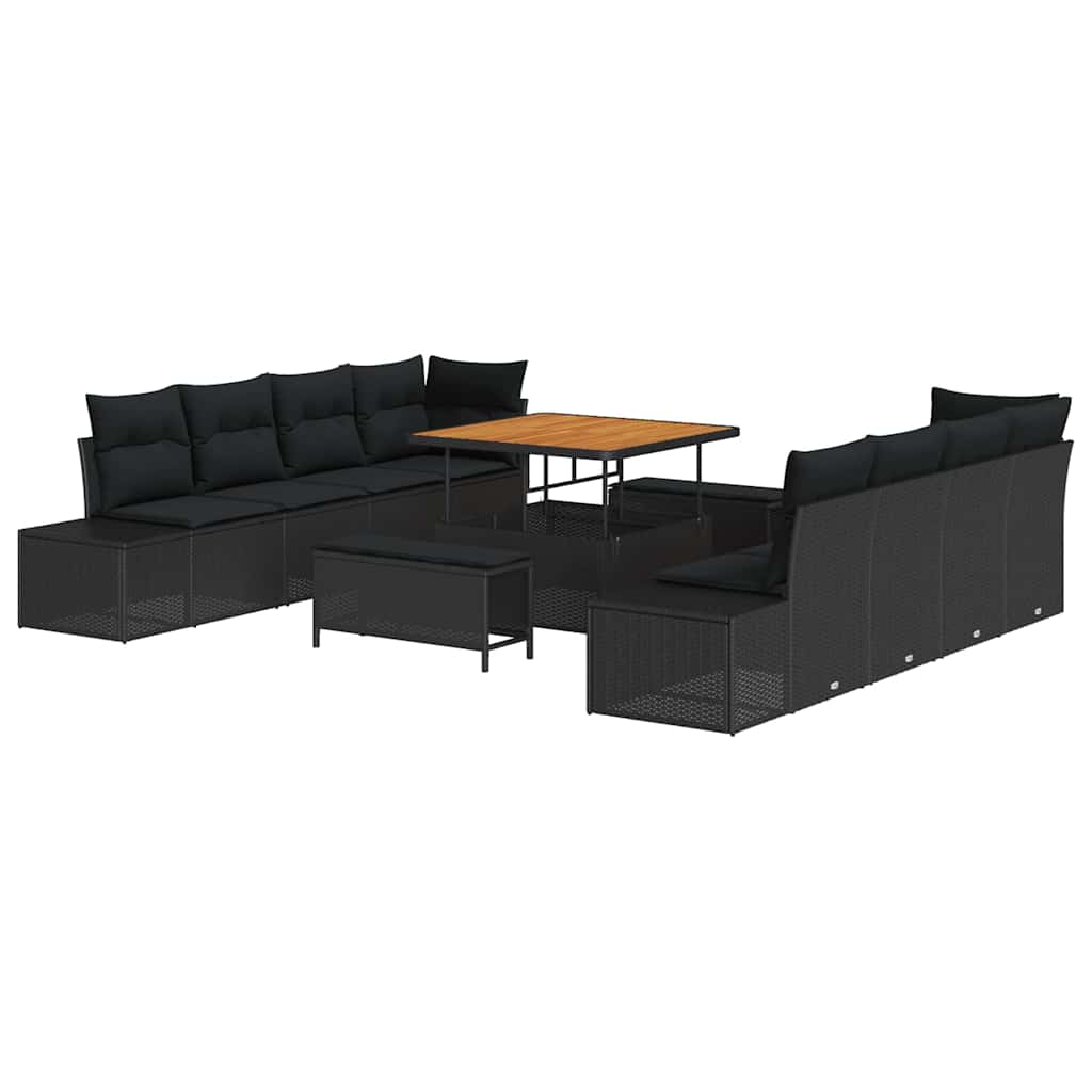 Gartensofa-set 11 Stk. Schwarz Poly-Rattan