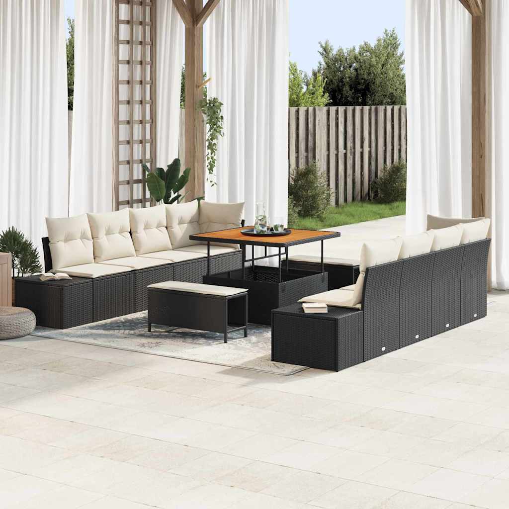 Gartensofa-set 11 stk. Schwarz Poly-Rattan