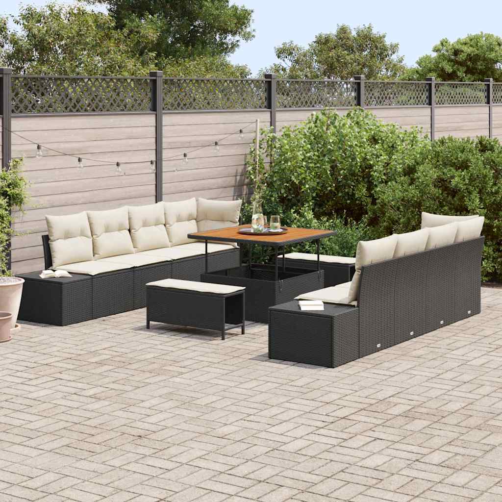 Gartensofa-set 11 stk. Schwarz Poly-Rattan