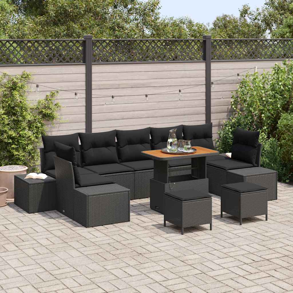 Gartensofa-set 10 stk. Schwarz Poly-Rattan