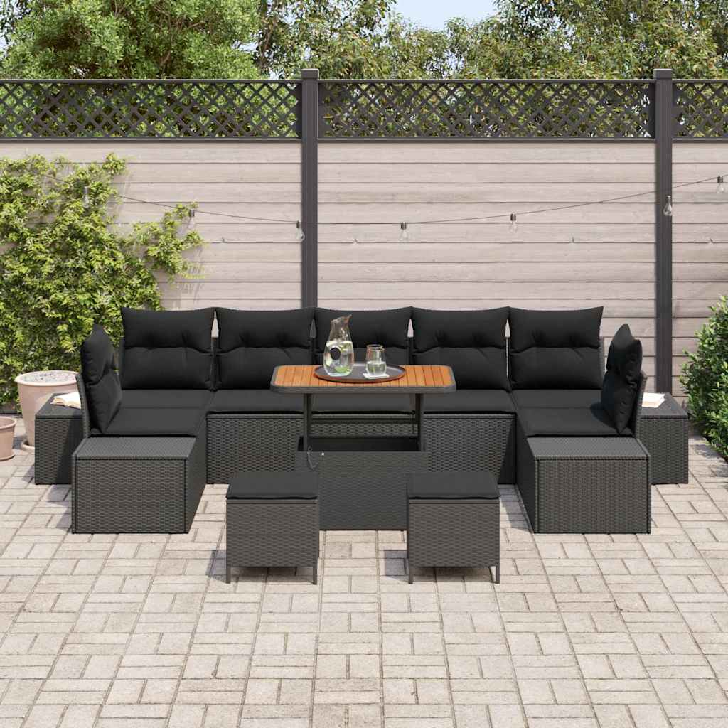 Gartensofa-set 10 stk. Schwarz Poly-Rattan