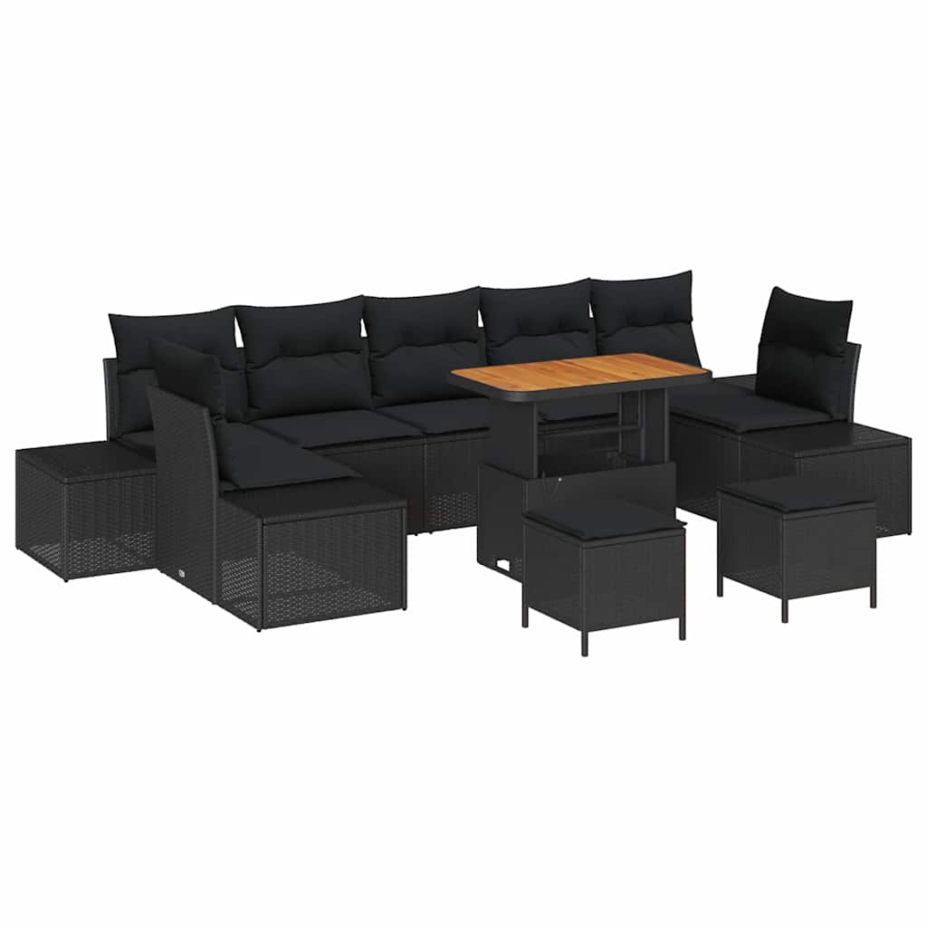 Gartensofa-set 10 stk. Schwarz Poly-Rattan