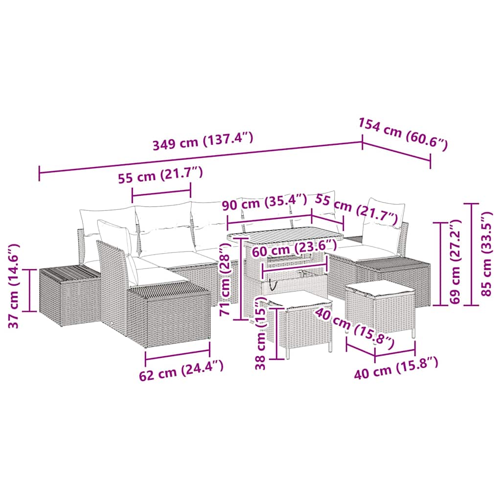 Gartensofa-set 10 stk. Schwarz Poly-Rattan