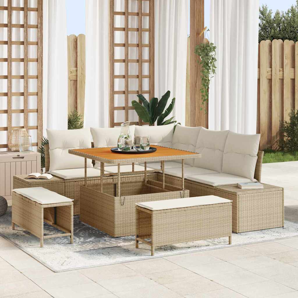 Gartensofa-set 8 stk. Beige Poly-Rattan