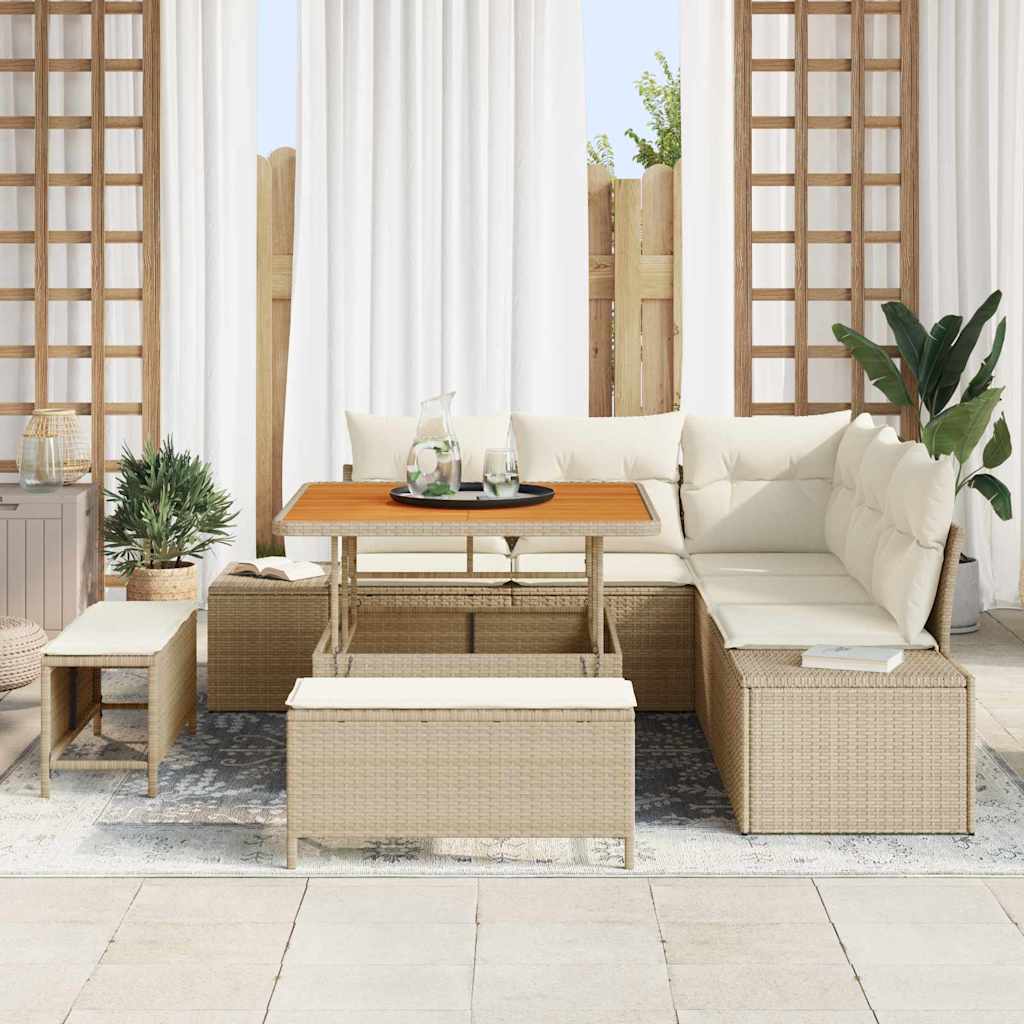 Gartensofa-set 8 stk. Beige Poly-Rattan