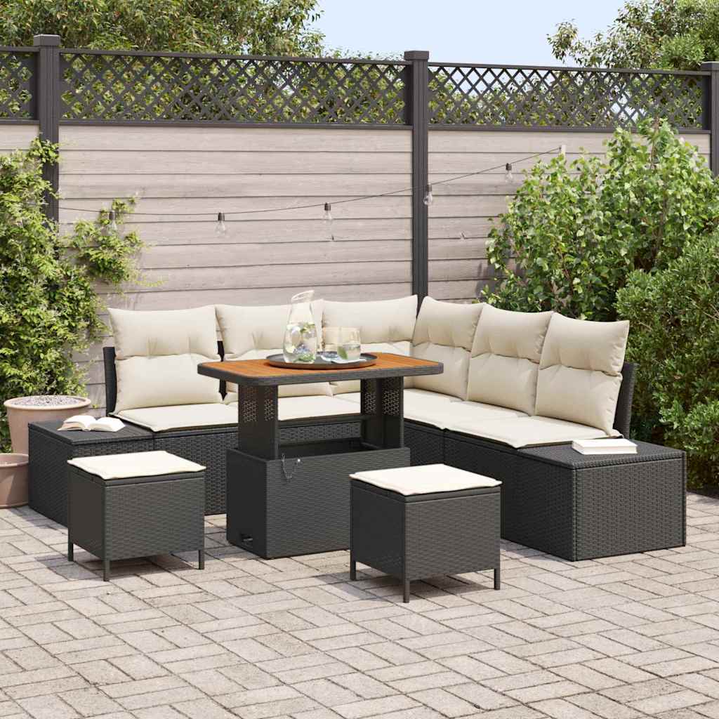 Gartensofa-set 8 stk. Schwarz Poly-Rattan