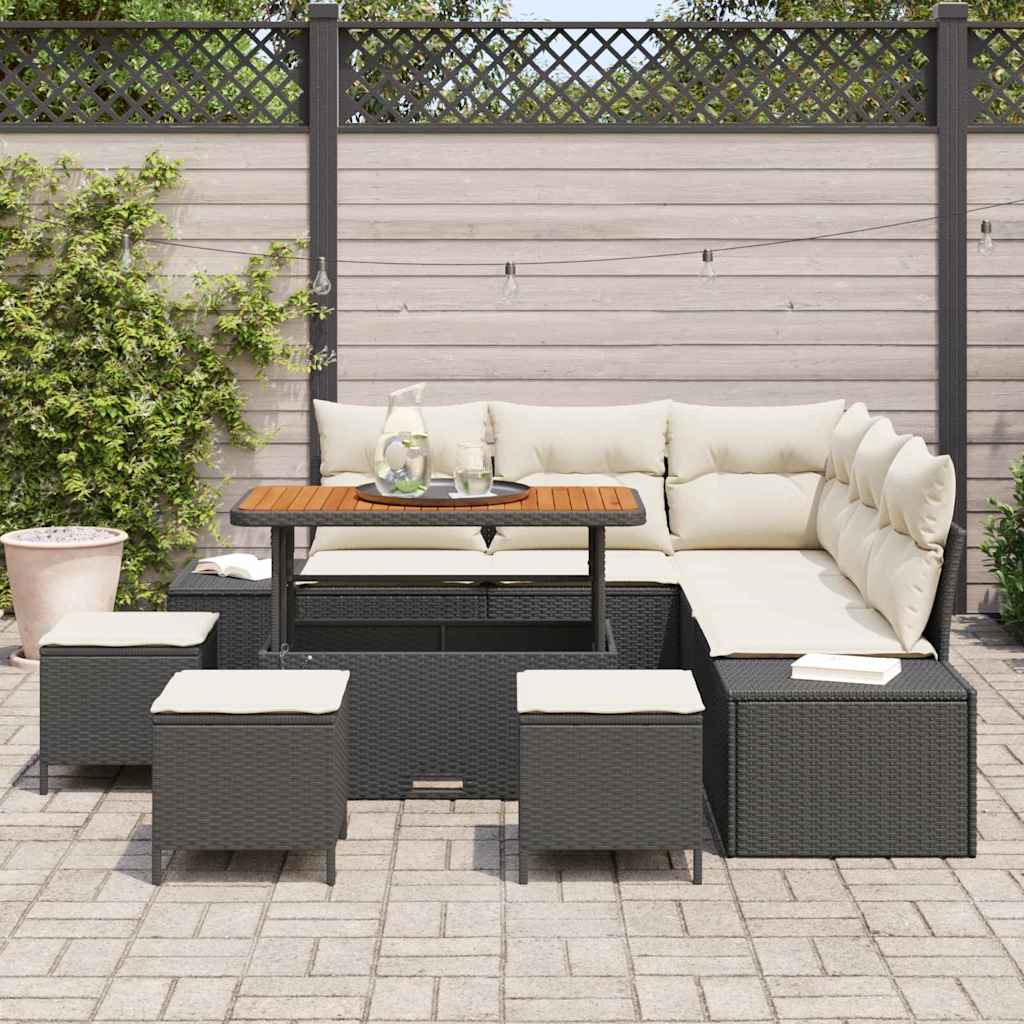 Gartensofa-set 9 stk. Schwarz Poly-Rattan
