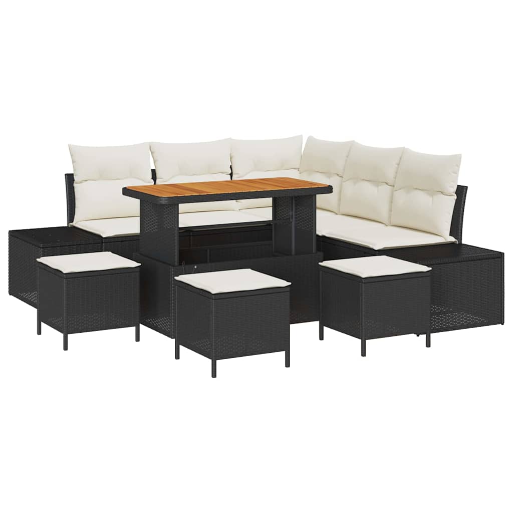 Gartensofa-set 9 stk. Schwarz Poly-Rattan