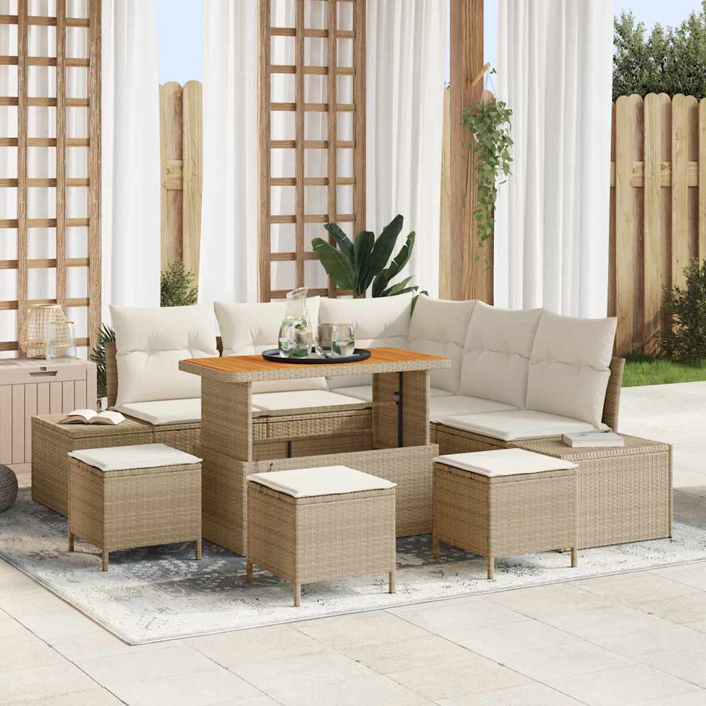 Gartensofa-set 9 stk. Beige Poly-Rattan