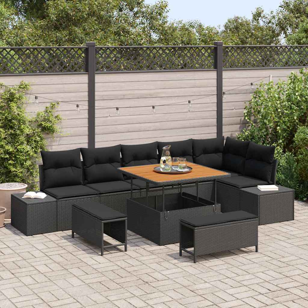 Gartensofa-set 9 Stk. Schwarz Poly-Rattan