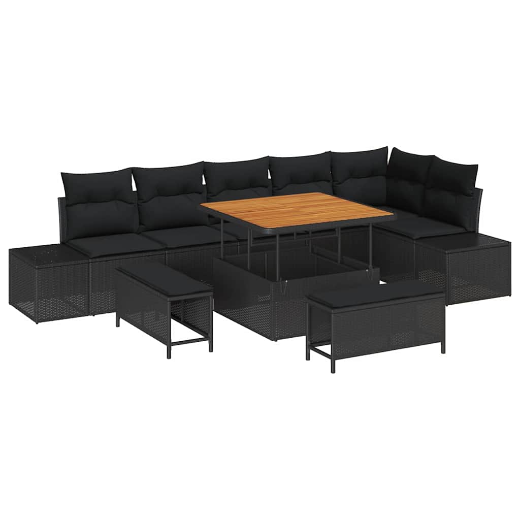 Gartensofa-set 9 Stk. Schwarz Poly-Rattan
