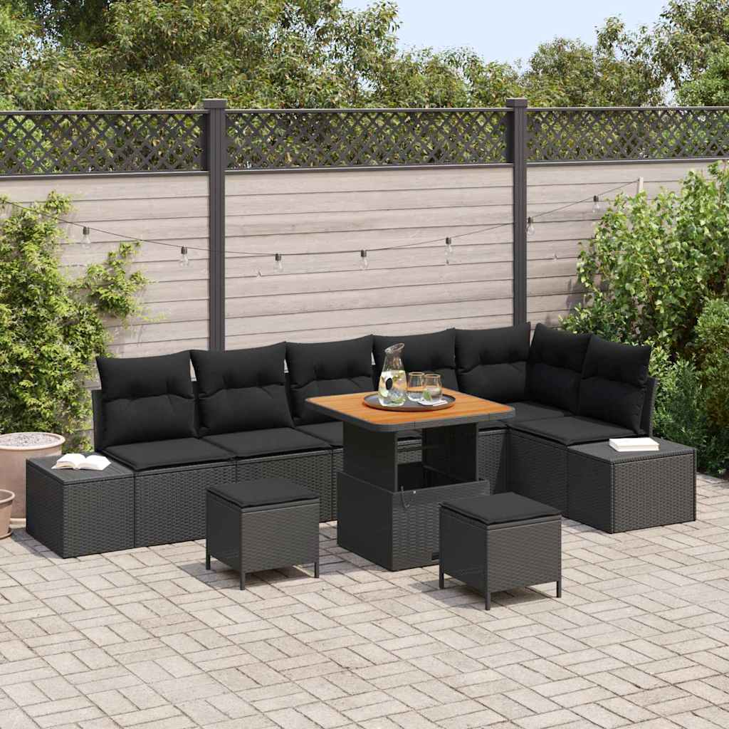Gartensofa-set 9 stk. Schwarz Poly-Rattan