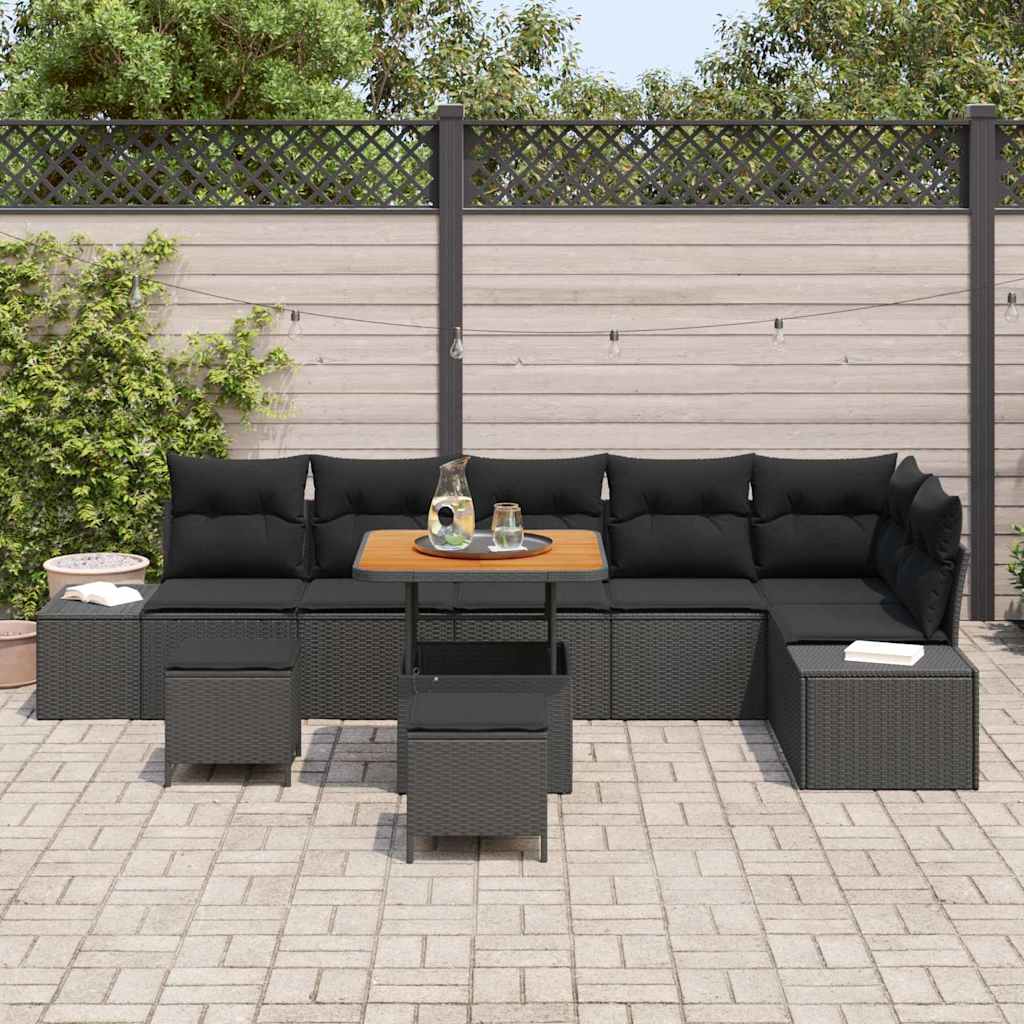 Gartensofa-set 9 stk. Schwarz Poly-Rattan