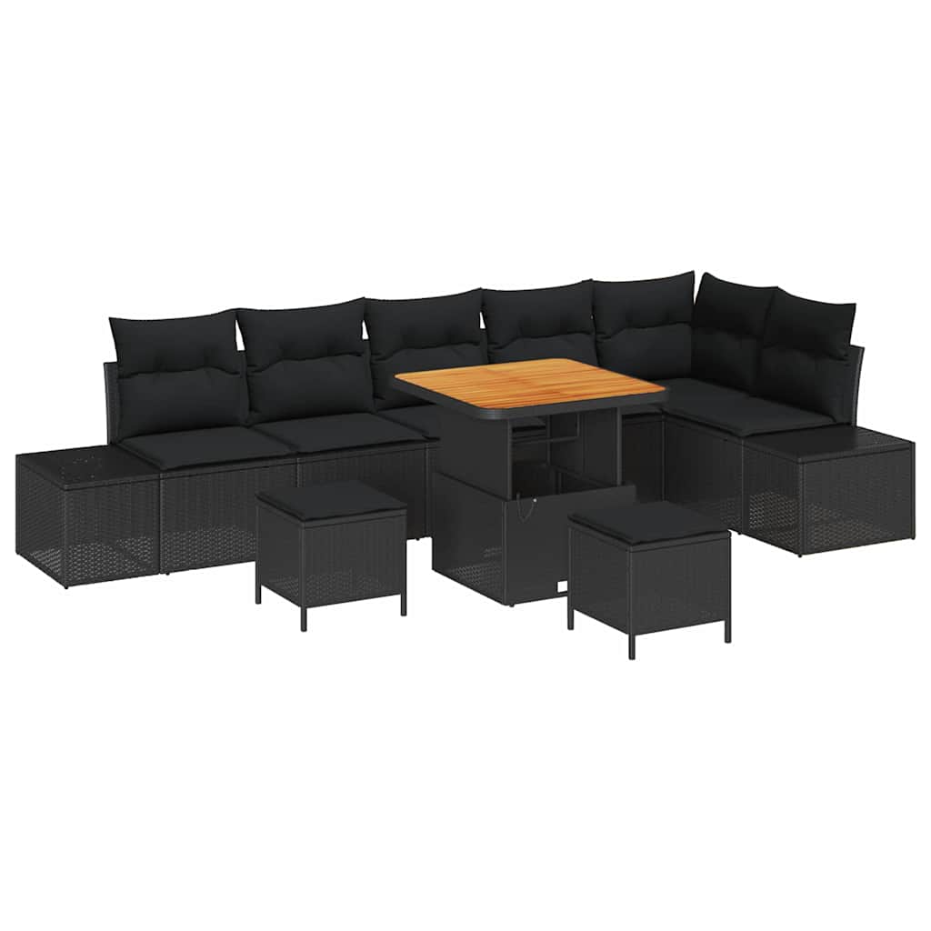 Gartensofa-set 9 stk. Schwarz Poly-Rattan