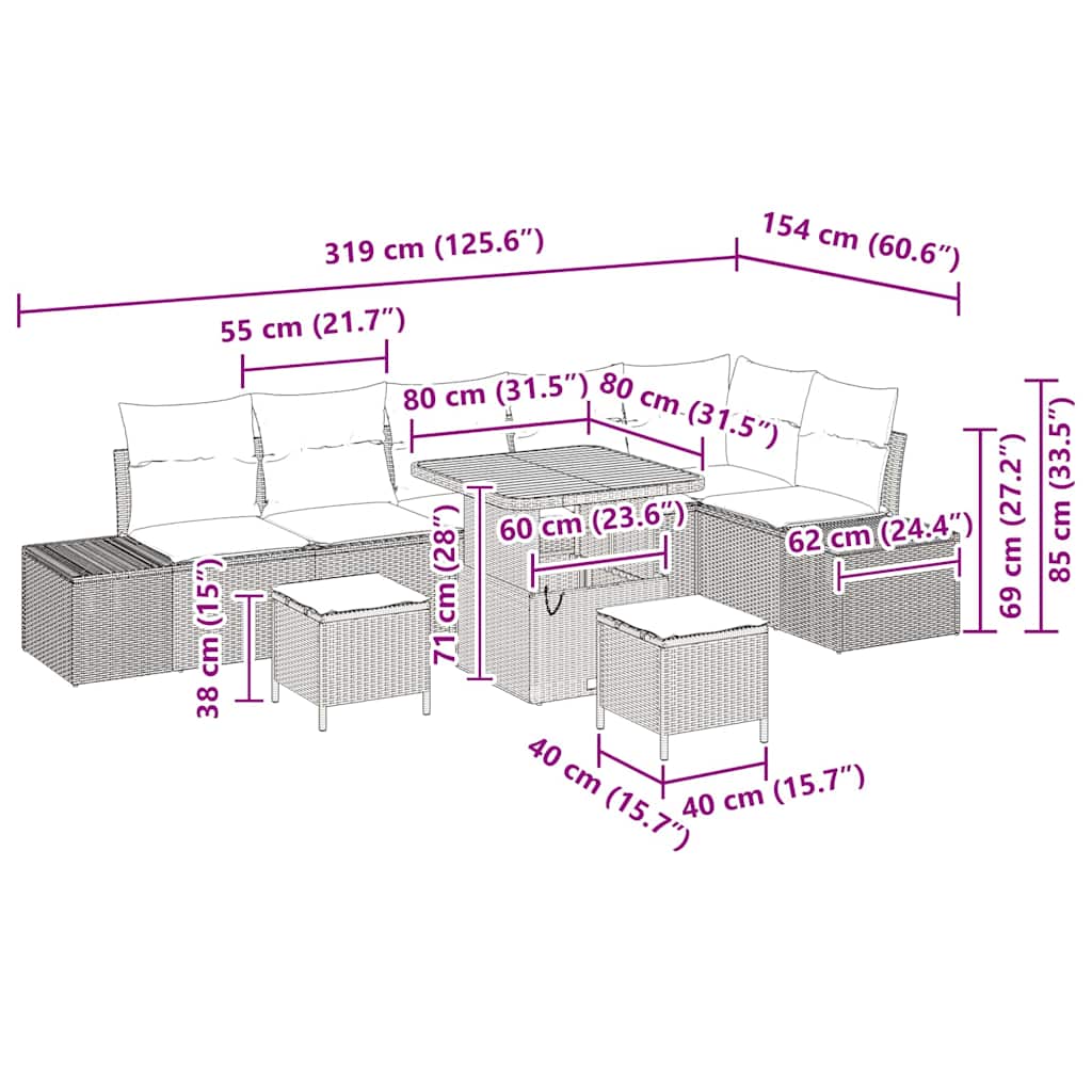 Gartensofa-set 9 stk. Schwarz Poly-Rattan