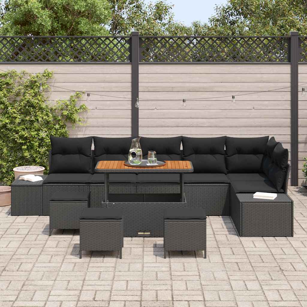 Gartensofa-set 10 Stk. Schwarz Poly-Rattan