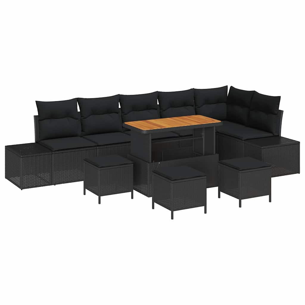 Gartensofa-set 10 Stk. Schwarz Poly-Rattan
