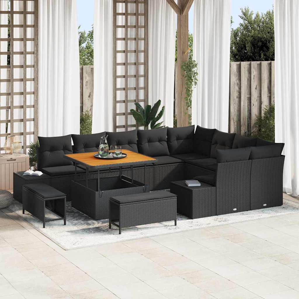 Gartensofa-set 12 stk. Schwarz Poly-Rattan