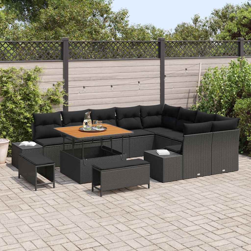 Gartensofa-set 12 stk. Schwarz Poly-Rattan