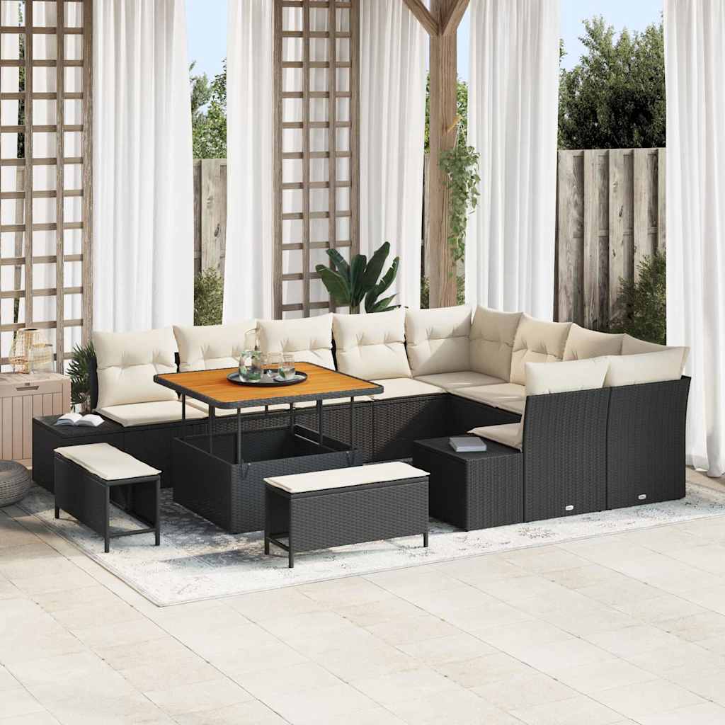 Gartensofa-set 12 stk. Schwarz Poly-Rattan