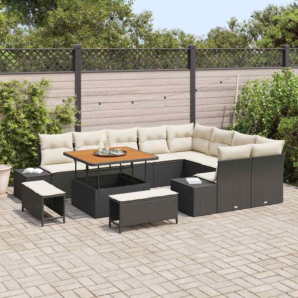 Gartensofa-set 12 stk. Schwarz Poly-Rattan