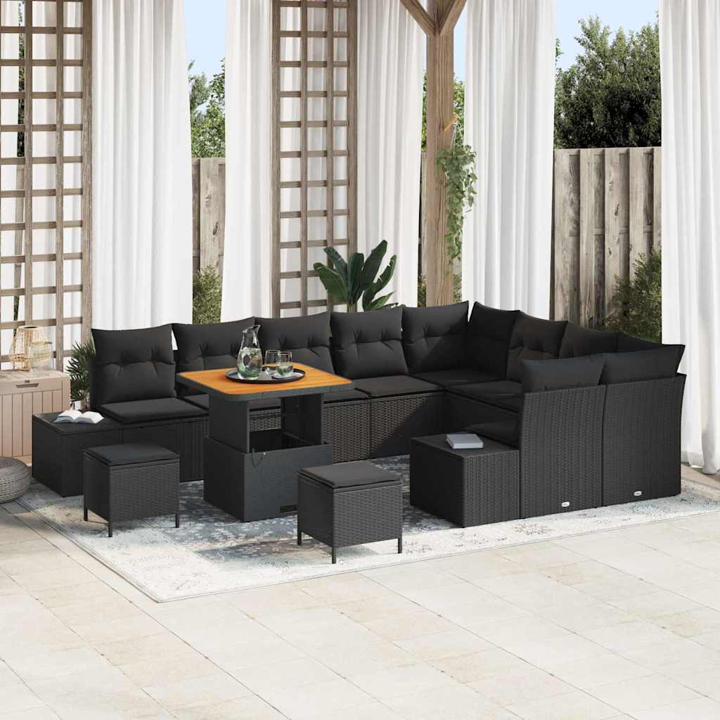 Gartensofa-set 12 stk. Schwarz Poly-Rattan