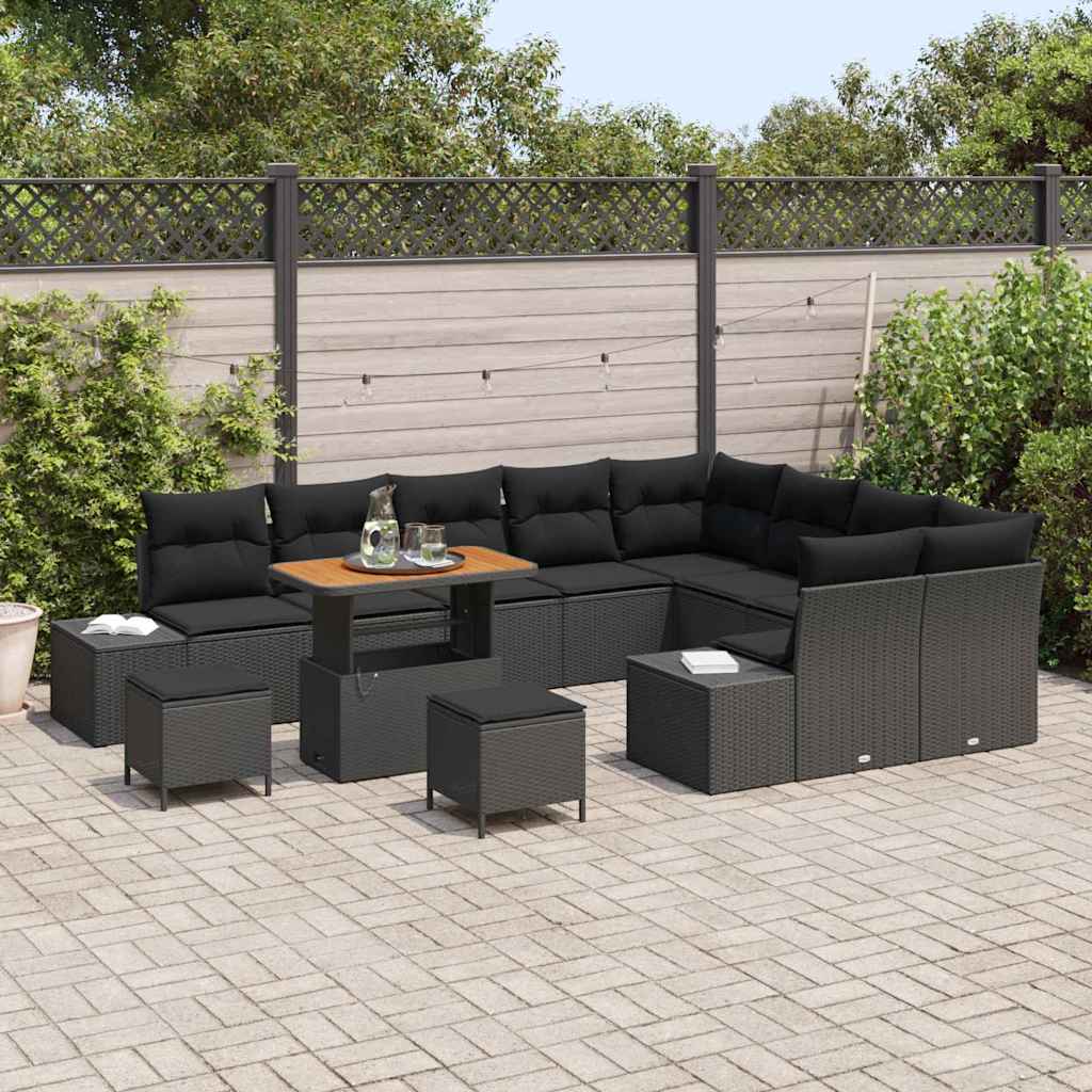 Gartensofa-set 12 Stk. Schwarz Poly-Rattan