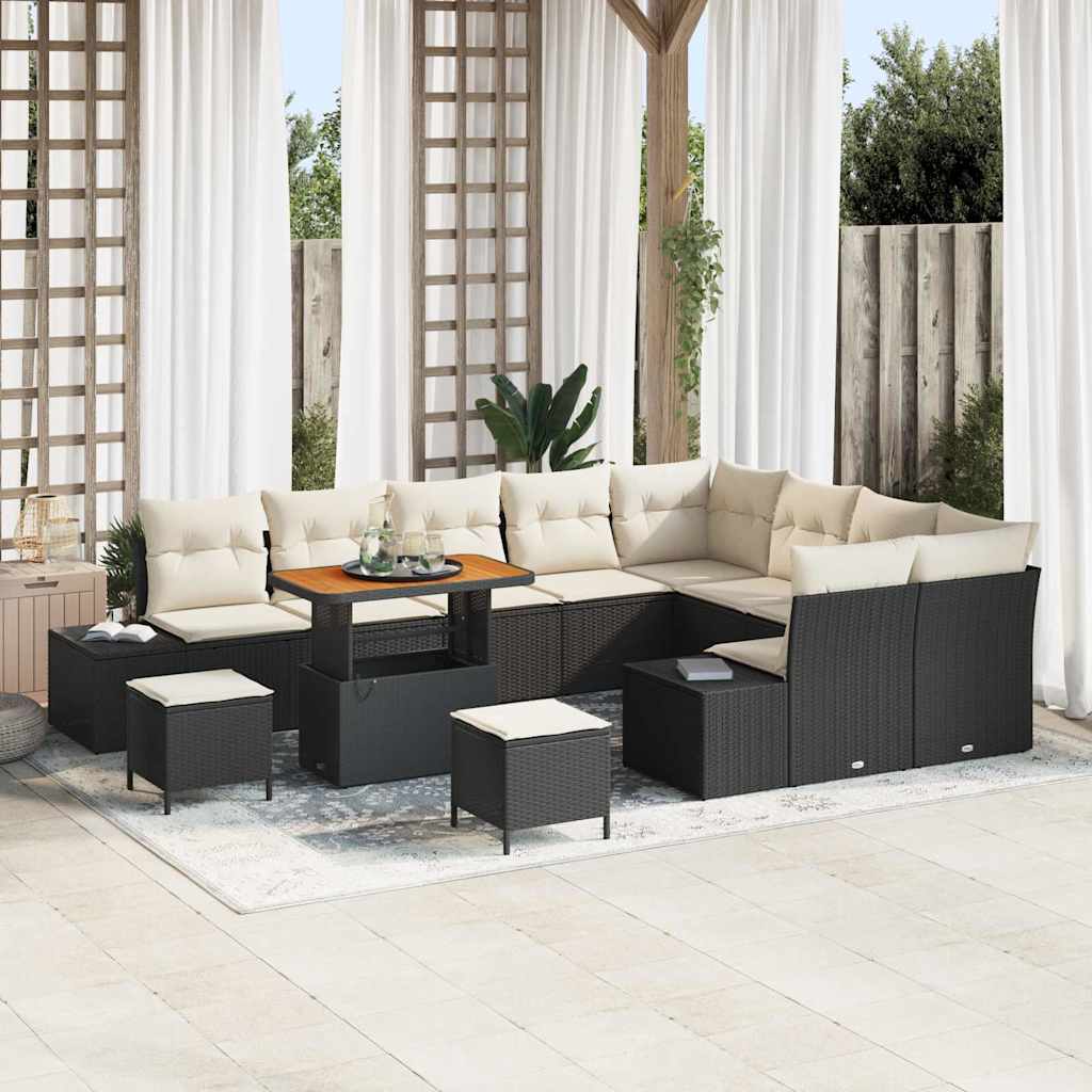 Gartensofa-set 12 stk. Schwarz Poly-Rattan