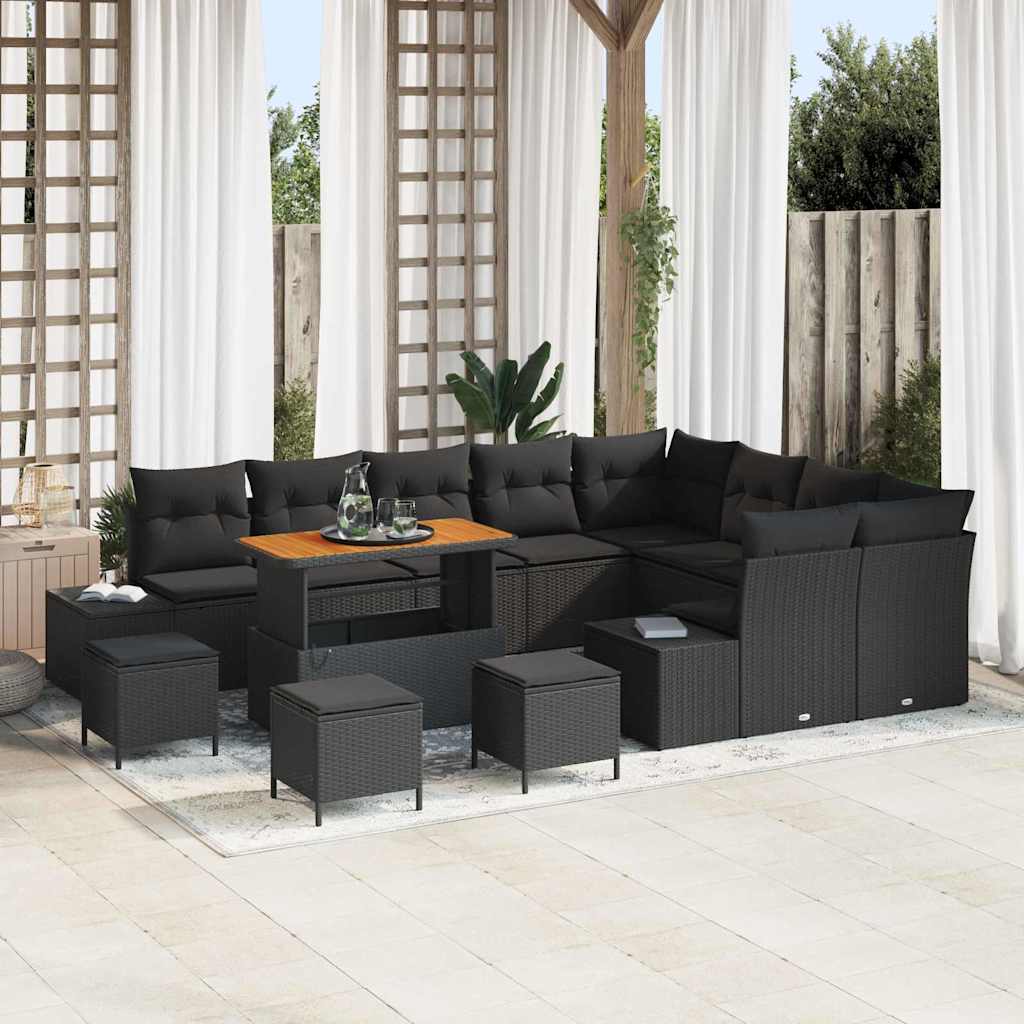 Gartensofa-set 13 stk. Schwarz Poly-Rattan