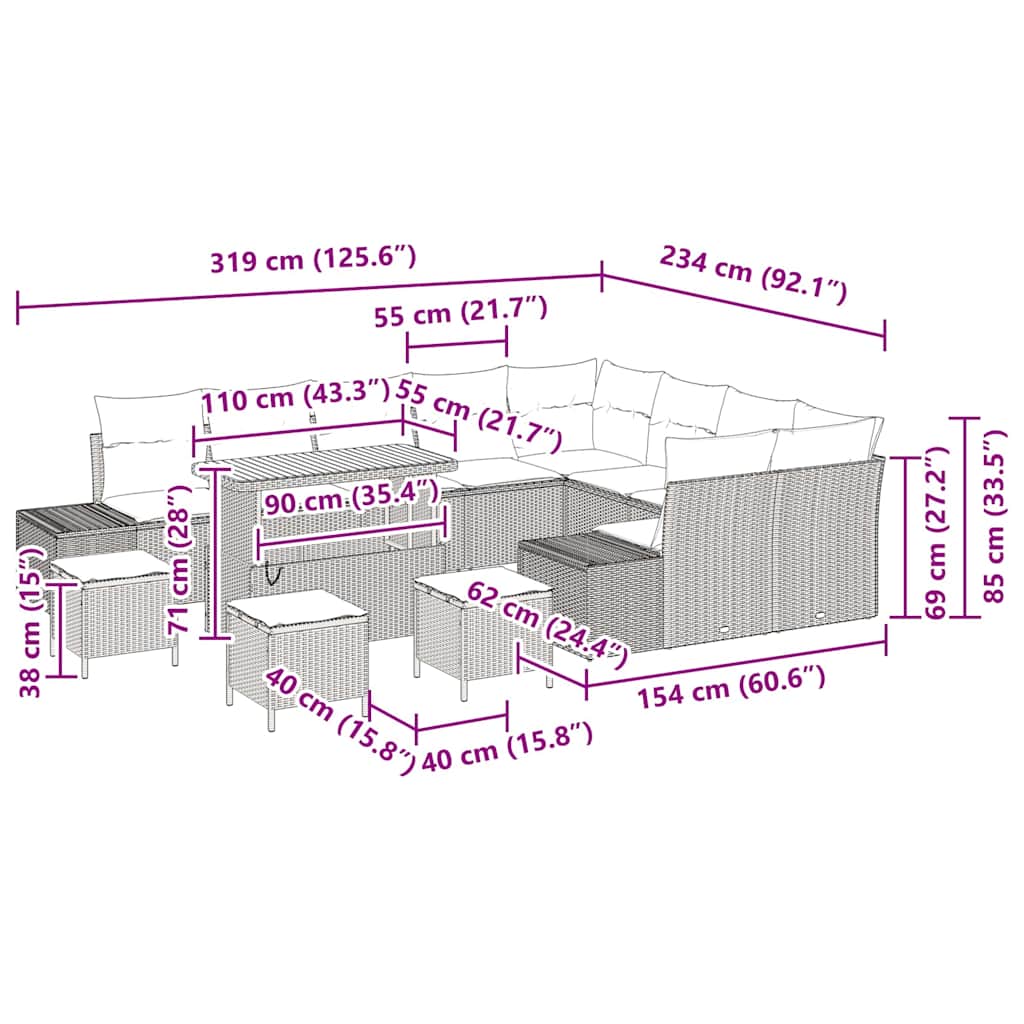 Gartensofa-set 13 stk. Schwarz Poly-Rattan