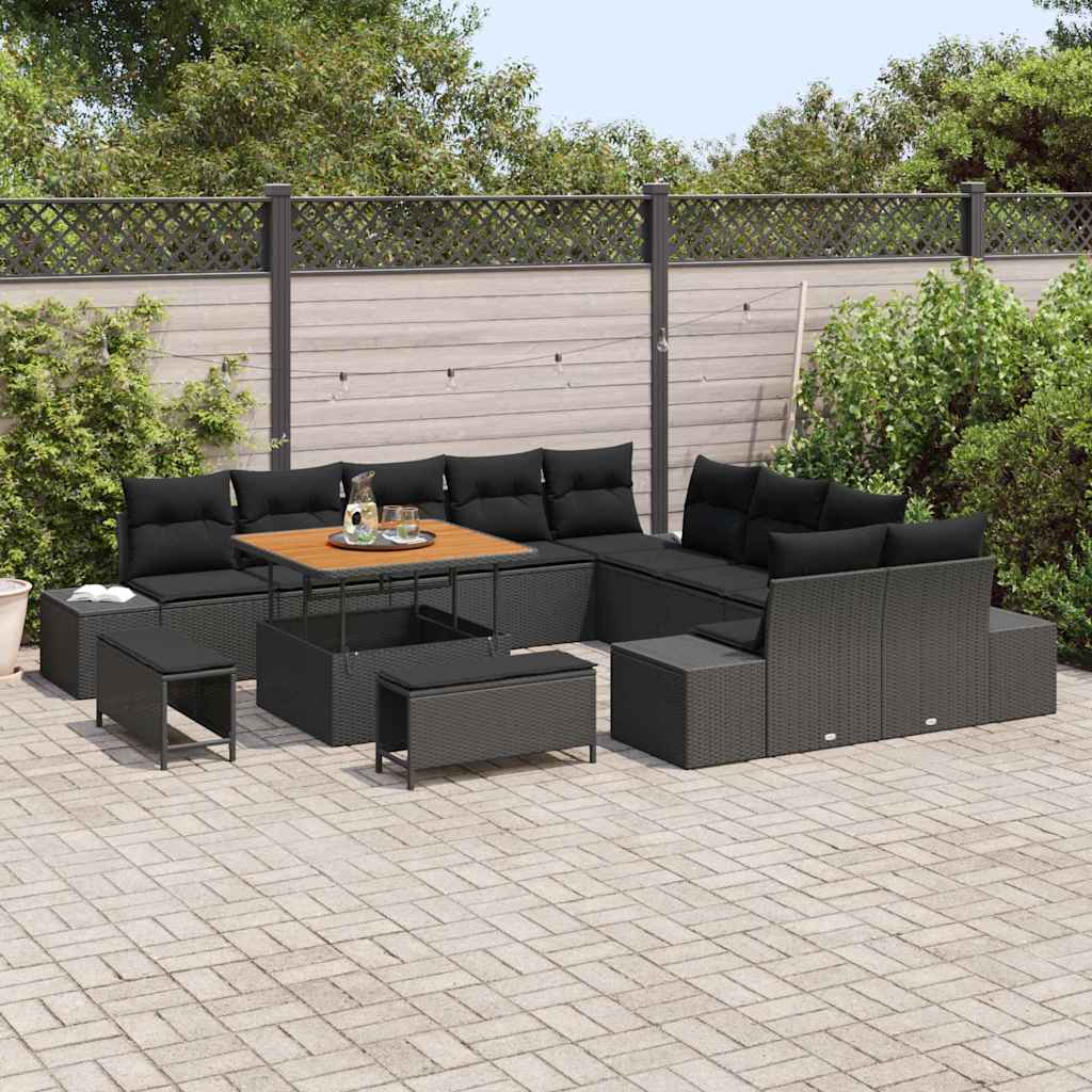 Gartensofa-set mit Kissen 13 pcs Schwarz Poly-Rattan