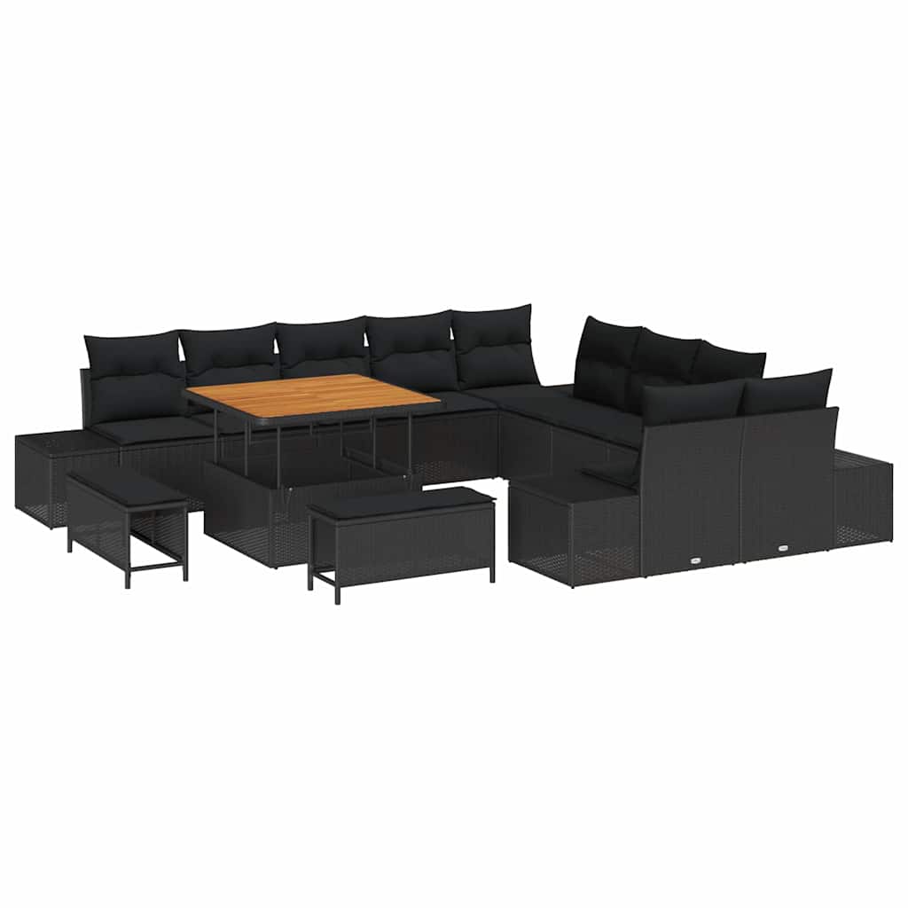 Gartensofa-set mit Kissen 13 pcs Schwarz Poly-Rattan