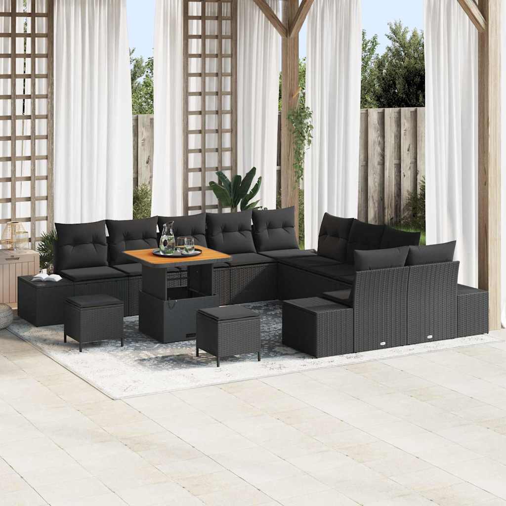Gartensofa-set 13 stk. Schwarz Poly-Rattan
