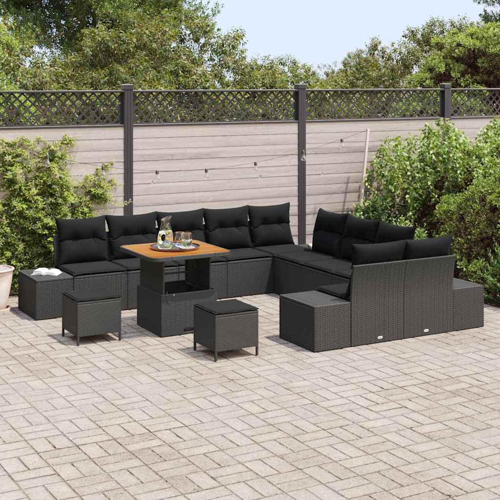 Gartensofa-set 13 stk. Schwarz Poly-Rattan