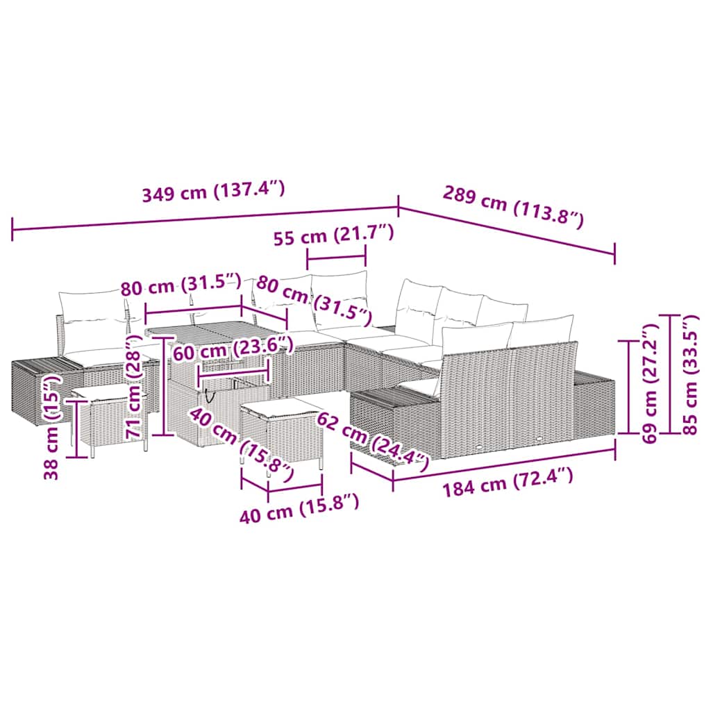 Gartensofa-set 13 stk. Schwarz Poly-Rattan