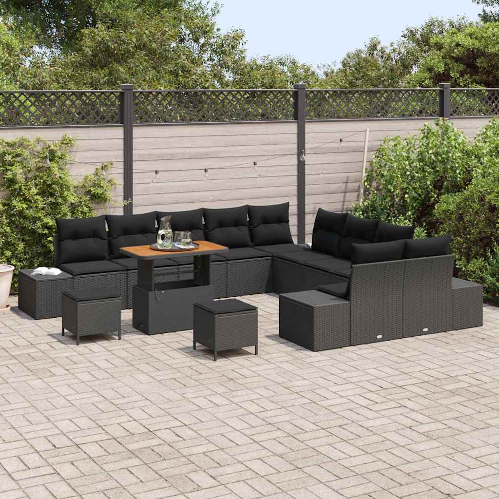 Gartensofa-set mit Kissen 13 pcs Schwarz Poly-Rattan