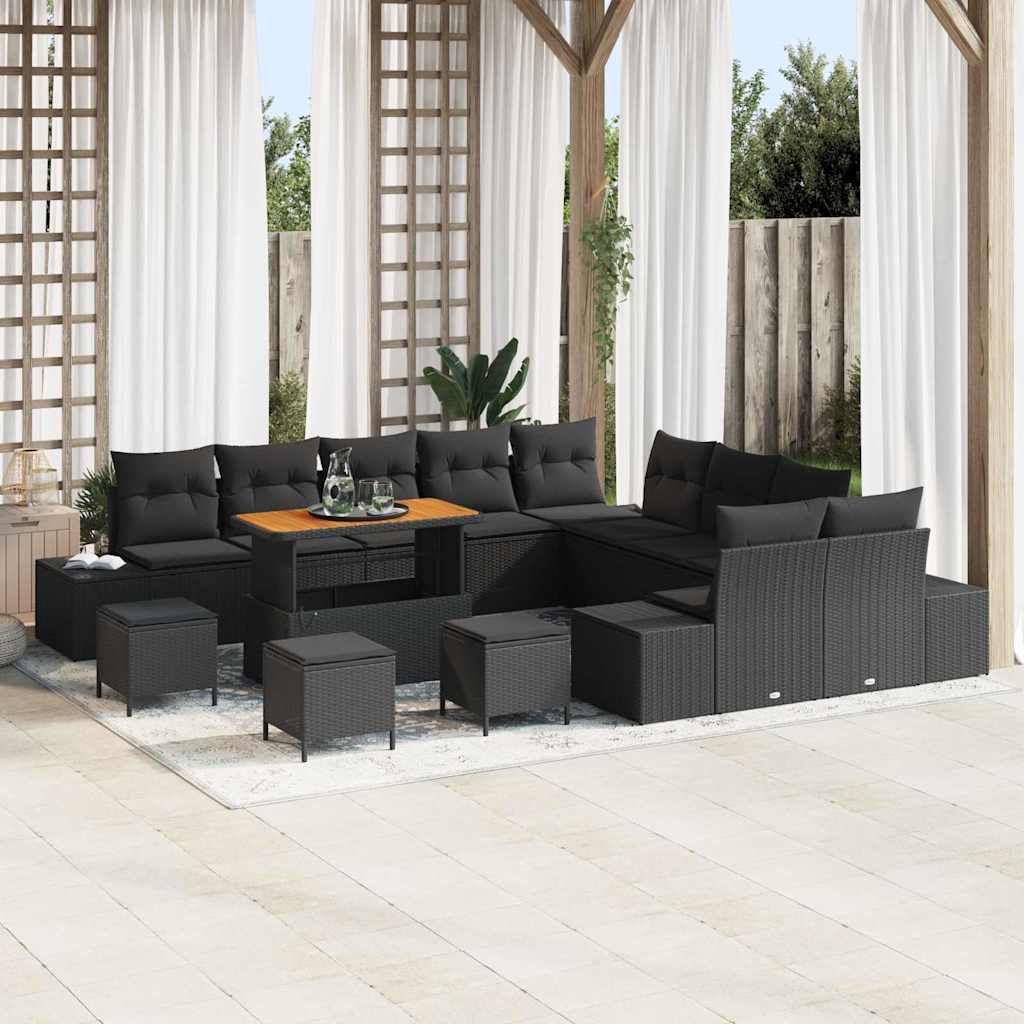 Gartensofa-set 14 stk. Schwarz Poly-Rattan