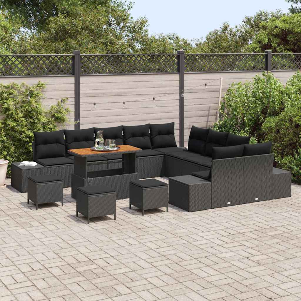 Gartensofa-set 14 stk. Schwarz Poly-Rattan