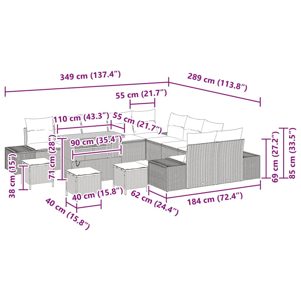 Gartensofa-set 14 stk. Schwarz Poly-Rattan