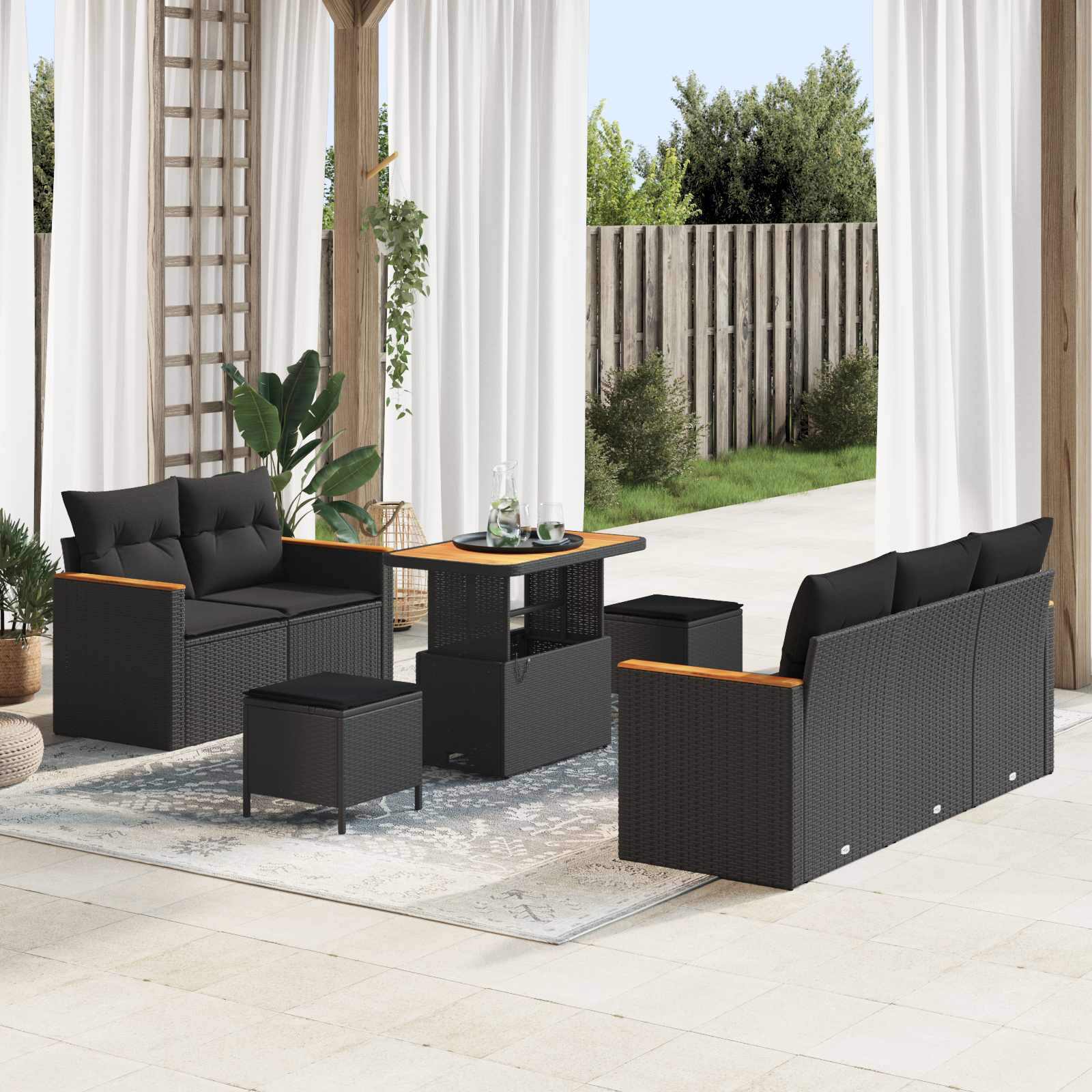 Gartensofa-set 8 stk. Schwarz Poly-Rattan