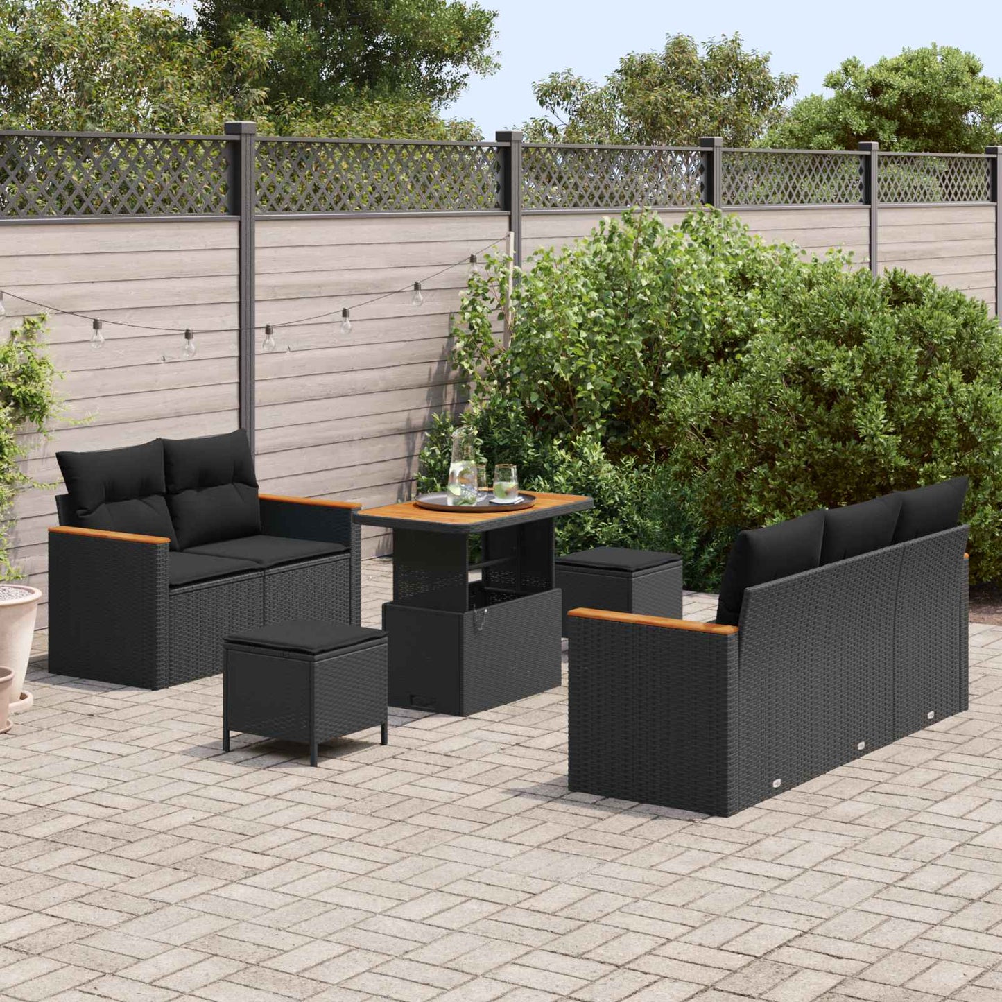 Gartensofa-set 8 stk. Schwarz Poly-Rattan